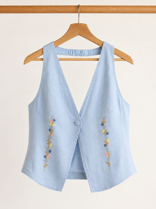 Celeste Hand-Embroidered Linen Top