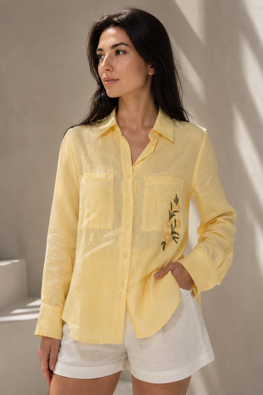 Soleil Ramie Shirt — Hand-Embroidered
