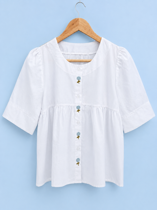 Flor do Rio Cotton Blouse — Hand-Embroidered