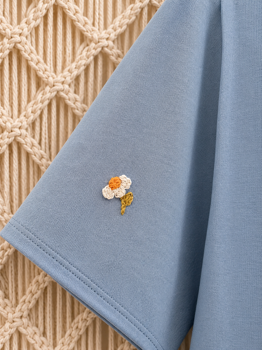 Daisy Sky Cotton T-Shirt — Hand-Embroidered