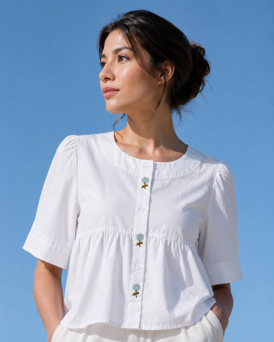 Flor do Rio Cotton Blouse — Hand-Embroidered