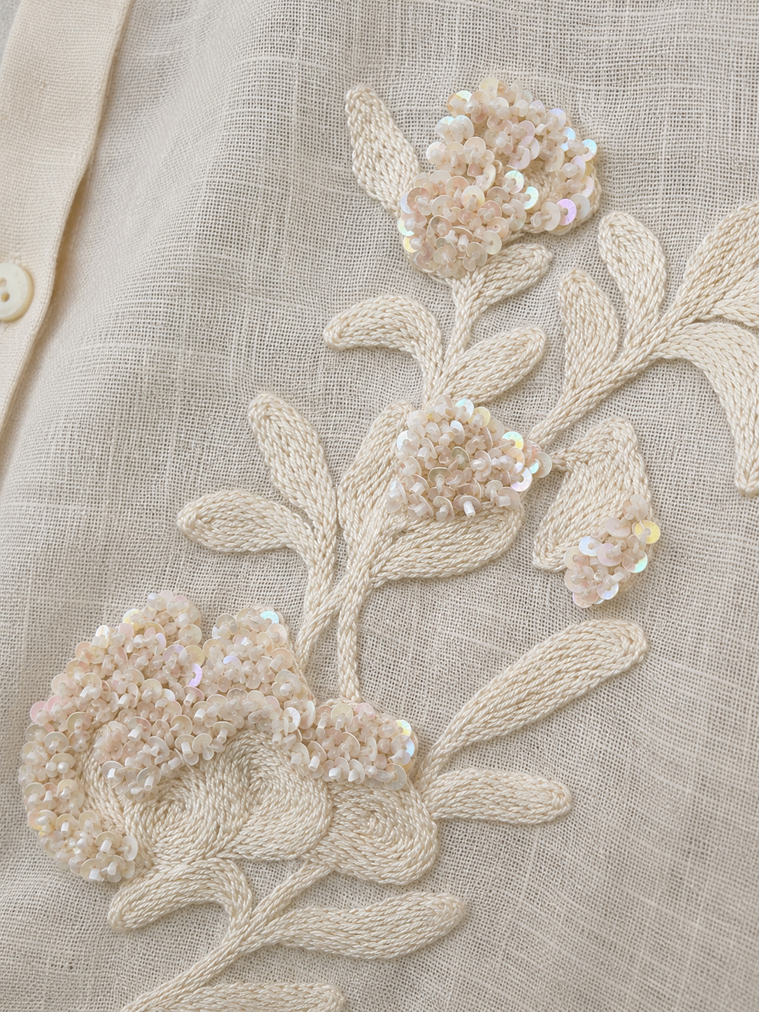 Ivory Garden Linen Shirt — Hand-Embroidered