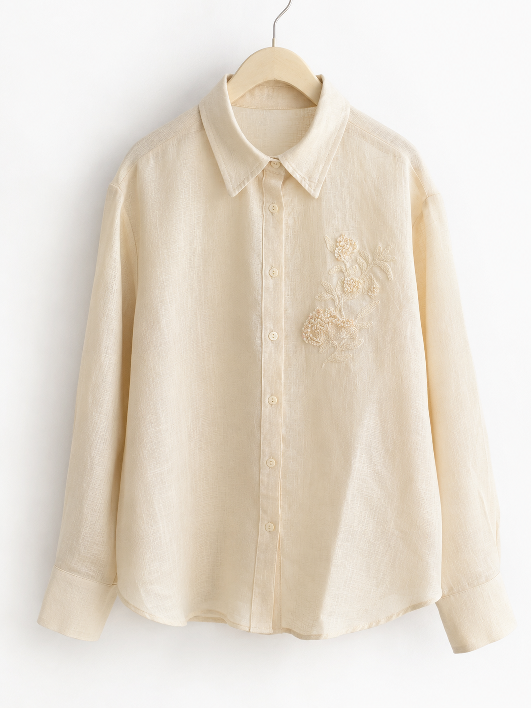 Ivory Garden Linen Shirt — Hand-Embroidered