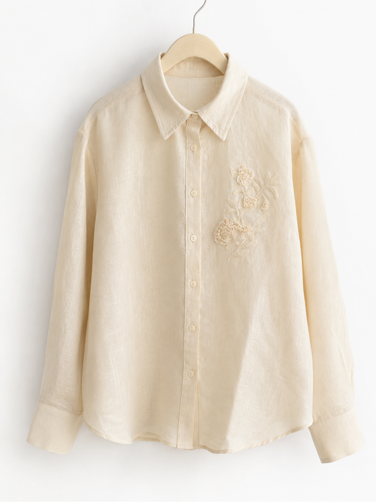 Ivory Garden Linen Shirt — Hand-Embroidered