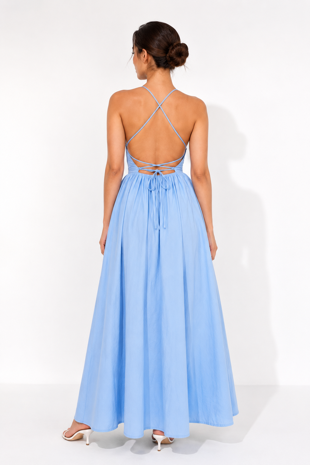 Celeste Bloom Cotton Maxi Dress — Hand-Embroidered